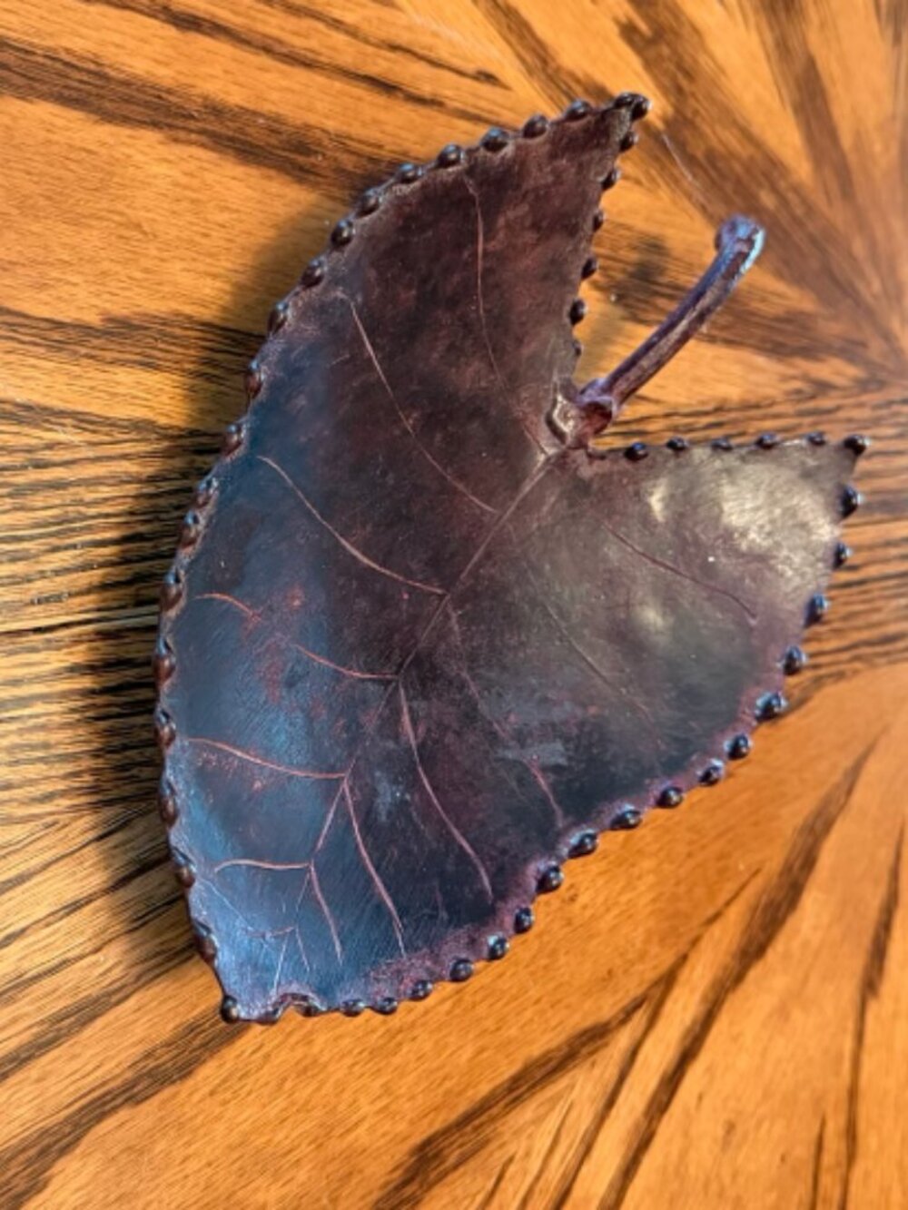 Decorative Metal Leaf Trinket Dish Catchall Bowl Rustic Home Decor